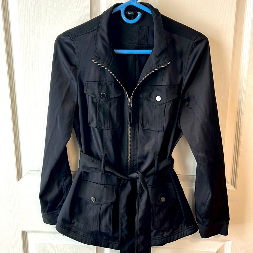 White House Black Market Soft Utility Jacket Belted Black Size 4